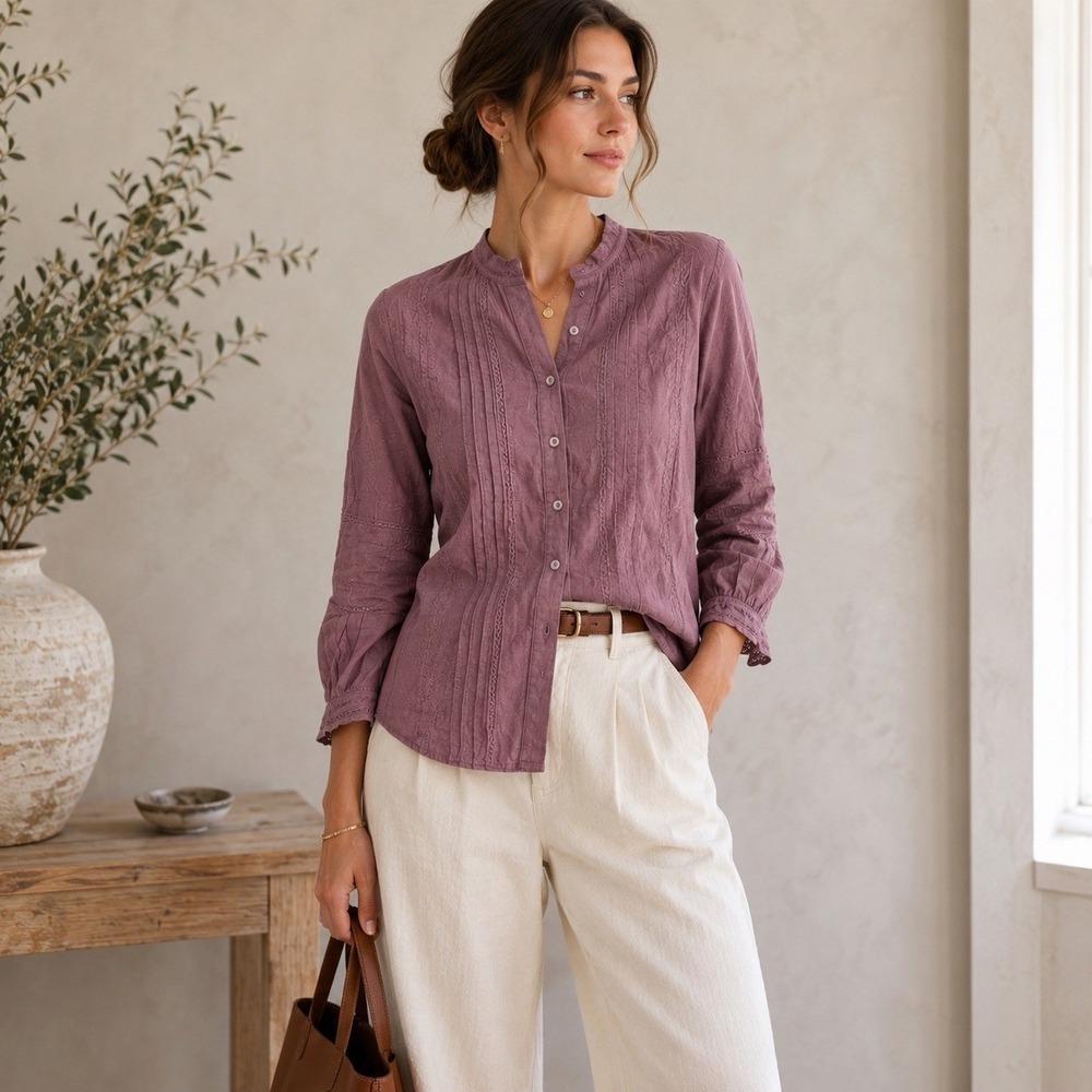 Ex Voto Olivia Pintuck Cotton Blouse Romantic Cottagecore Top Medium